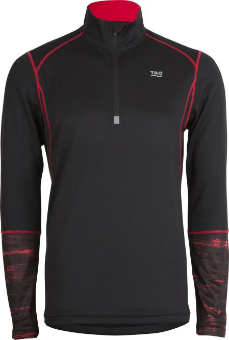 Laufoutlet - LONGSLEEVE Langarm Laufshirt mit Zip - Atmungsaktives Langarm Funktionsshirt mit roten Details - black/flame red print