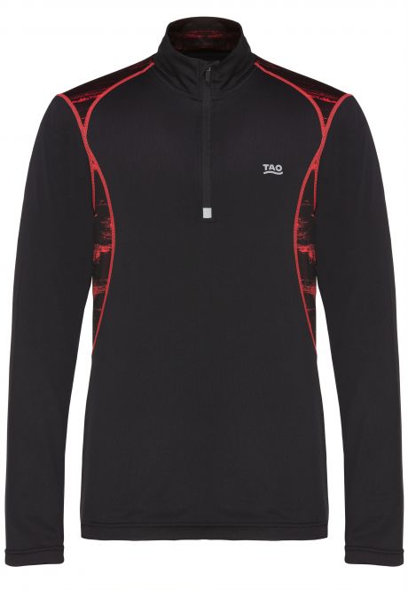 Laufoutlet - LONGSLEEVE Warmes Laufshirt mit Zip - Warmes und atmungsaktives langarm Shirt mit Reißverschluss - black/flame red print