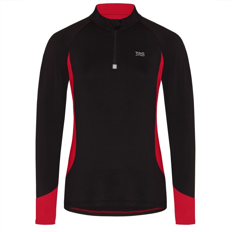 Laufoutlet - SILVIA Laufshirt mit Zip - Atmungsaktives Langarm Laufshirt mit Zip und Reflektoren - black/red