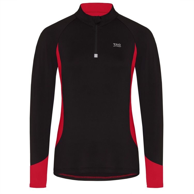 Laufoutlet - SILVIA Laufshirt mit Zip - Atmungsaktives Langarm Laufshirt mit Zip und Reflektoren - black/red