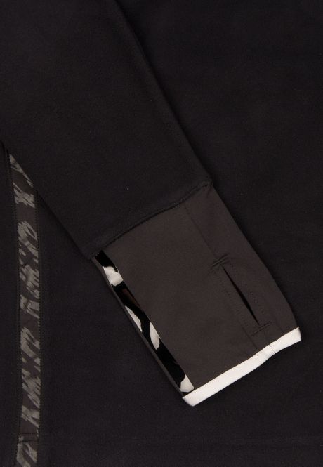 Laufoutlet - POLARFLEECE Langarm Laufshirt - Tailliertes Fleece Langarm Laufshirt mit Zip-Tasche und angeschnittenem Handschuh - black
